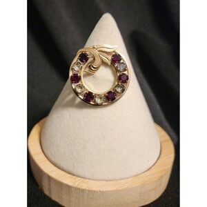 Van Dell Vintage 1/20 12K Gold Filled Purple Clear Rhinestone Wreath Brooch Pin